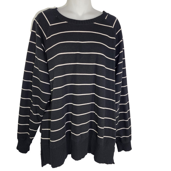 Maurices Womens Willowsoft Striped Sweatshirt Pullover Black White Large Relaxed - Picture 1 of 10
